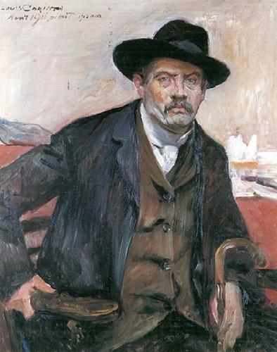 Lovis Corinth Selbstportrat mit schwarzem Hut und Stock